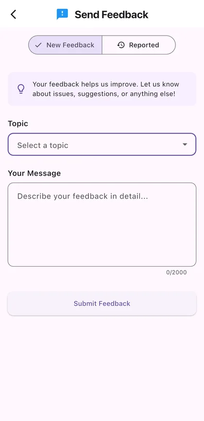 Send feedback screen